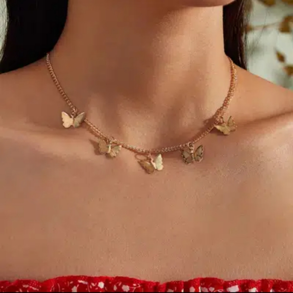 Golden butterfly pendant necklace